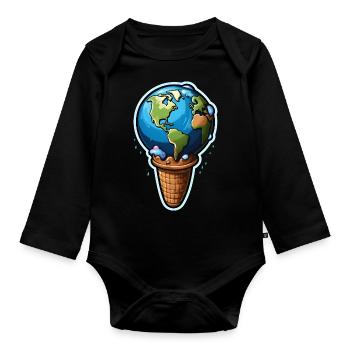 Ice Cream Food Earth Planet Symbol Waffle Summer - Organic Longsleeve Baby Bodysuit - black - Front