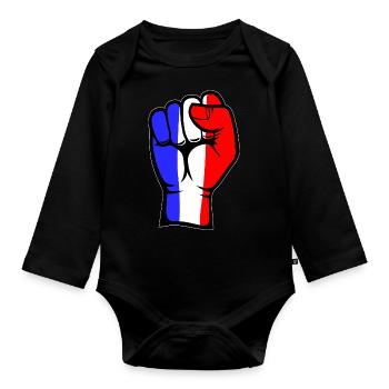 Frankreich Flagge Faust Hand Symbol - Baby Bio-Langarm-Body - Schwarz - Vorne