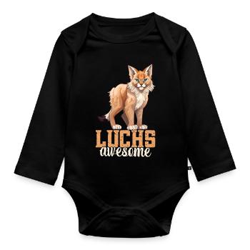 Luchsliebhaber Luchs Outfit Luchsfan Wildkatze - Baby Bio-Langarm-Body - Schwarz - Vorne