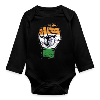 India Flag Fist Hand Used Symbol - Organic Longsleeve Baby Bodysuit - black - Front