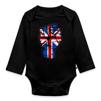 British flag fist hand symbol used - Organic Longsleeve Baby Bodysuit - black - Front