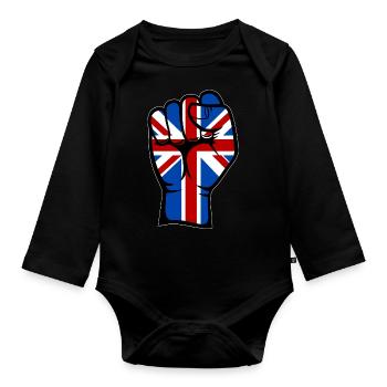 British Flag Fist Flag Fist Hand Icon - Organic Longsleeve Baby Bodysuit - black - Front