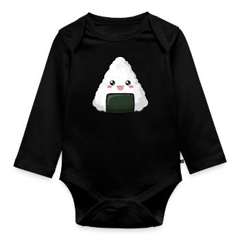 Kawaii Onigiri - Anime Hemd - Baby Bio-Langarm-Body - Schwarz - Vorne