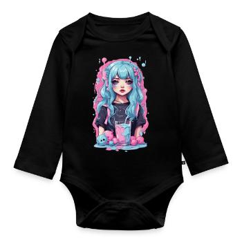 Kawaii Anime Girl Gothique Milkshake Manga Design - Body Bébé bio manches longues - noir - Devant