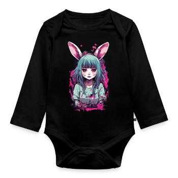 Kemonomimi Bunny Anime Pastel Goth Kawaii Girl - Organic Longsleeve Baby Bodysuit - black - Front