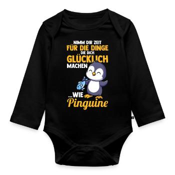 Pinguin - Baby Bio-Langarm-Body - Schwarz - Vorne