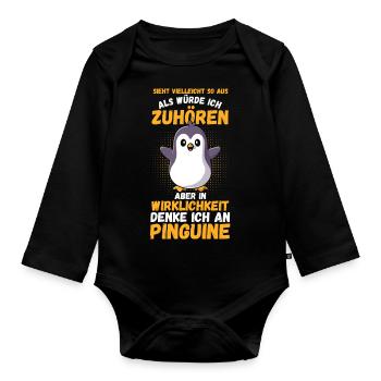 Pinguin - Baby Bio-Langarm-Body - Schwarz - Vorne