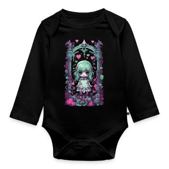 Kawaii Pastel Gothique Goth Fille Anime Design - Body Bébé bio manches longues - noir - Devant