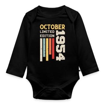 October 1954 - October 1954 Anniversary Gift - Organic Longsleeve Baby Bodysuit - black - Front