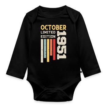 Oktober 1951 - Oktober 1951 Geburtstagsgeschenk - Baby Bio-Langarm-Body - Schwarz - Vorne