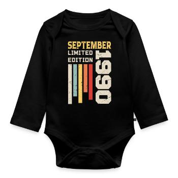 September 1990 Geburtstagsgeschenk September 1990 - Baby Bio-Langarm-Body - Schwarz - Vorne