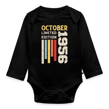 October 1956 - October 1956 Anniversary Gift - Organic Longsleeve Baby Bodysuit - black - Front