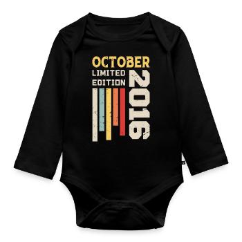 October 2016 - October 2016 Birthday Gift - Organic Longsleeve Baby Bodysuit - black - Front