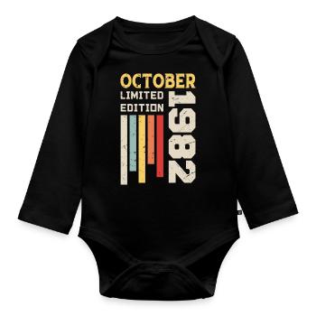 October 1982 - October 1982 Birthday Gift - Organic Longsleeve Baby Bodysuit - black - Front