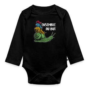 ensemble vers le but quatre escargots et proverbe - Body Bébé bio manches longues - noir - Devant