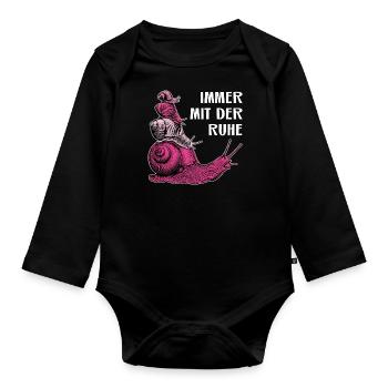 Immer mit der Ruhe vier Schnecken und Spruch - Baby Bio-Langarm-Body - Schwarz - Vorne
