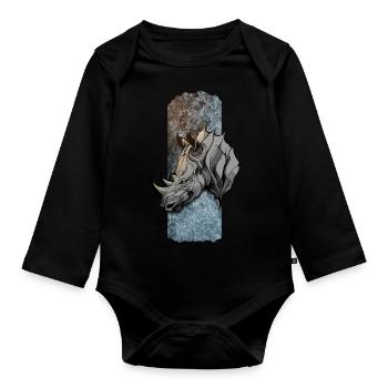 Majestätischer Titan: Rhinos edle Haltung - Baby Bio-Langarm-Body - Schwarz - Vorne