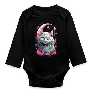 Gothic Pastel Magic Cat Night Aesthetic - Organic Longsleeve Baby Bodysuit - black - Front
