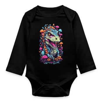 Psychedelischer Dinosaurier Pilz Weirdcore Kunst - Baby Bio-Langarm-Body - Schwarz - Vorne