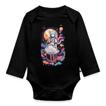 Kemonomimi Cats Girl Kawaii Anime Goth eGirl - Organic Longsleeve Baby Bodysuit - black - Front