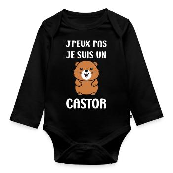 Humour petit castor - Body Bébé bio manches longues - noir - Devant