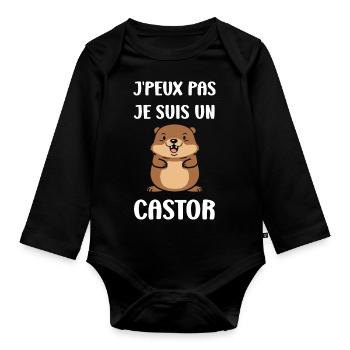 Humour petit castor - Body Bébé bio manches longues - noir - Devant