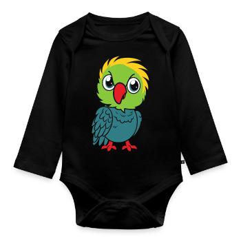 Humour petit perroquet - Body Bébé bio manches longues - noir - Devant