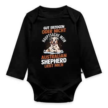 Australian Shepherd Hund Aussie - Baby Bio-Langarm-Body - Schwarz - Vorne