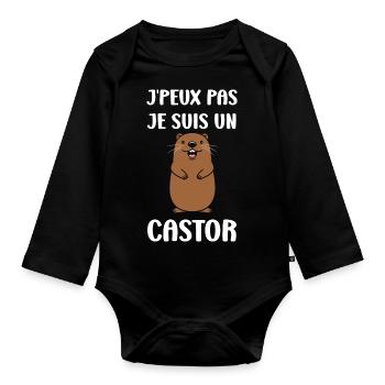 Humour petit castor - Body Bébé bio manches longues - noir - Devant