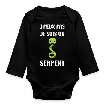 Humour petit serpent - Body Bébé bio manches longues - noir - Devant