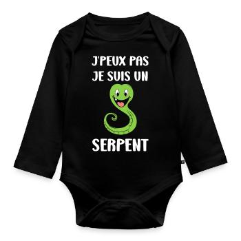 Humour petit serpent - Body Bébé bio manches longues - noir - Devant