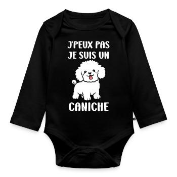 Humour chien petit caniche - Body Bébé bio manches longues - noir - Devant