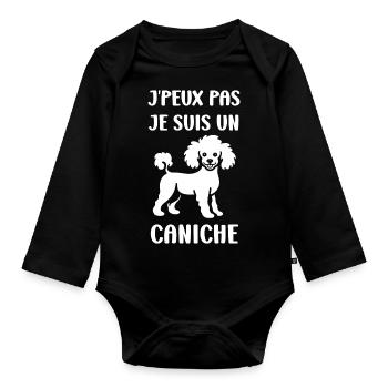 Humour chien petit caniche - Body Bébé bio manches longues - noir - Devant