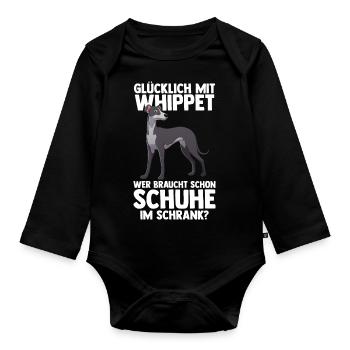 Hund Whippet - Baby Bio-Langarm-Body - Schwarz - Vorne