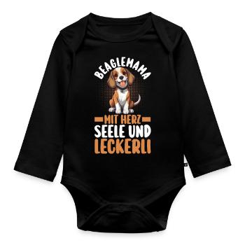 Hund Hundemama Beaglemama Mutter Beagle - Baby Bio-Langarm-Body - Schwarz - Vorne