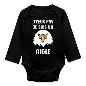 Citation humour Oiseau aigle - Body Bébé bio manches longues - noir - Devant