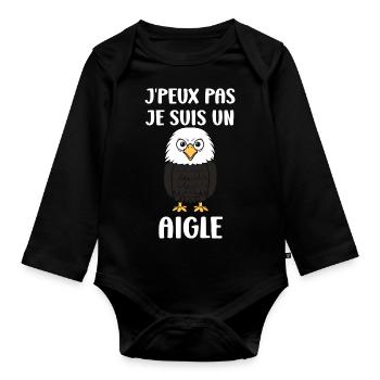 Citation humour Oiseau aigle - Body Bébé bio manches longues - noir - Devant
