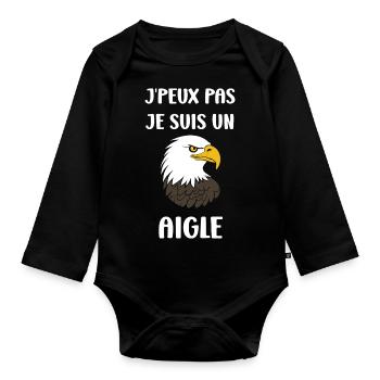 Citation humour Oiseau aigle - Body Bébé bio manches longues - noir - Devant