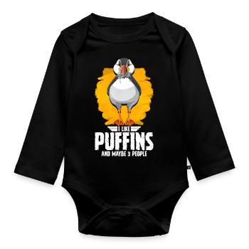 Puffin Bird Gift - Organic Longsleeve Baby Bodysuit - black - Front