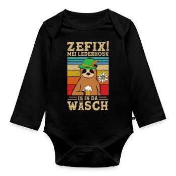 ZEFIX Mei Lederhosn Is In Da Wäsch Tracht - Organic Longsleeve Baby Bodysuit - black - Front