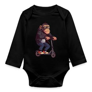 Monkey Scooter - Organic Longsleeve Baby Bodysuit - black - Front