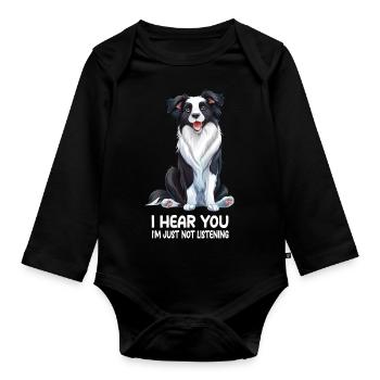 Border Collie - Organic Longsleeve Baby Bodysuit - black - Front