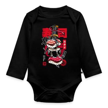 Japanisches Katana-Vintage-Sushi - Baby Bio-Langarm-Body - Schwarz - Vorne