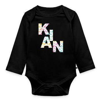 KIAN - Schöner Jungen Name mit Dinosaurier - Baby Bio-Langarm-Body - Schwarz - Vorne