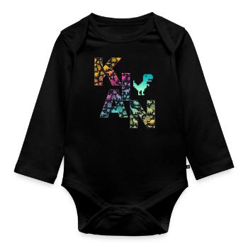 KIAN - Schöner Jungen Name mit Dinosaurier - Baby Bio-Langarm-Body - Schwarz - Vorne
