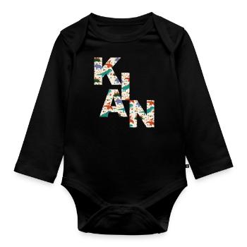 KIAN - Schöner Jungen Name mit Dinosaurier - Baby Bio-Langarm-Body - Schwarz - Vorne
