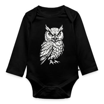 Hibou - Body Bébé bio manches longues - noir - Devant