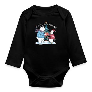 Polar Bear Penguin Christmas Merry Christmas North Pole - Organic Longsleeve Baby Bodysuit - black - Front