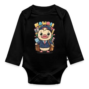 Caneton kawaii en uniforme scolaire traditionnel - Body Bébé bio manches longues - noir - Devant