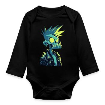 Zombie Punk Rocker – Crâne néon avec cheveux hérissés - Body Bébé bio manches longues - noir - Devant